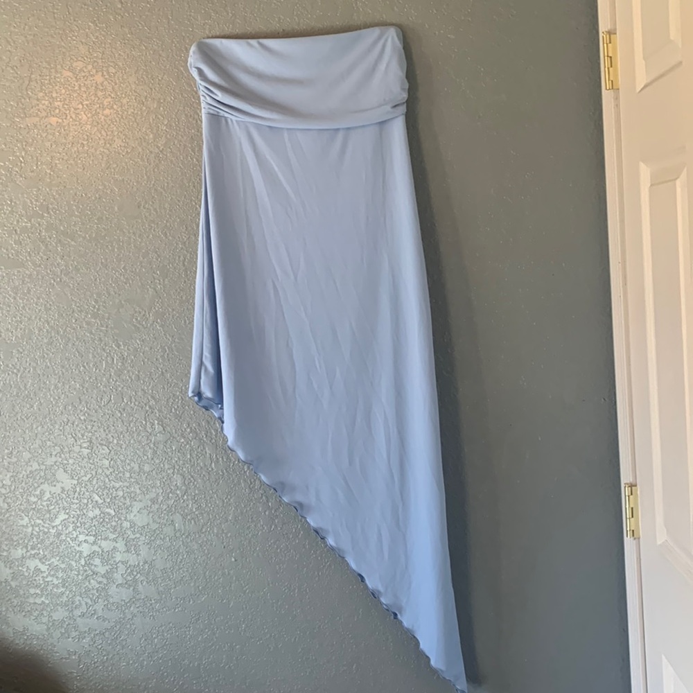 Cute light blue urban outfitters dress in size large with a diagonal cut bottom